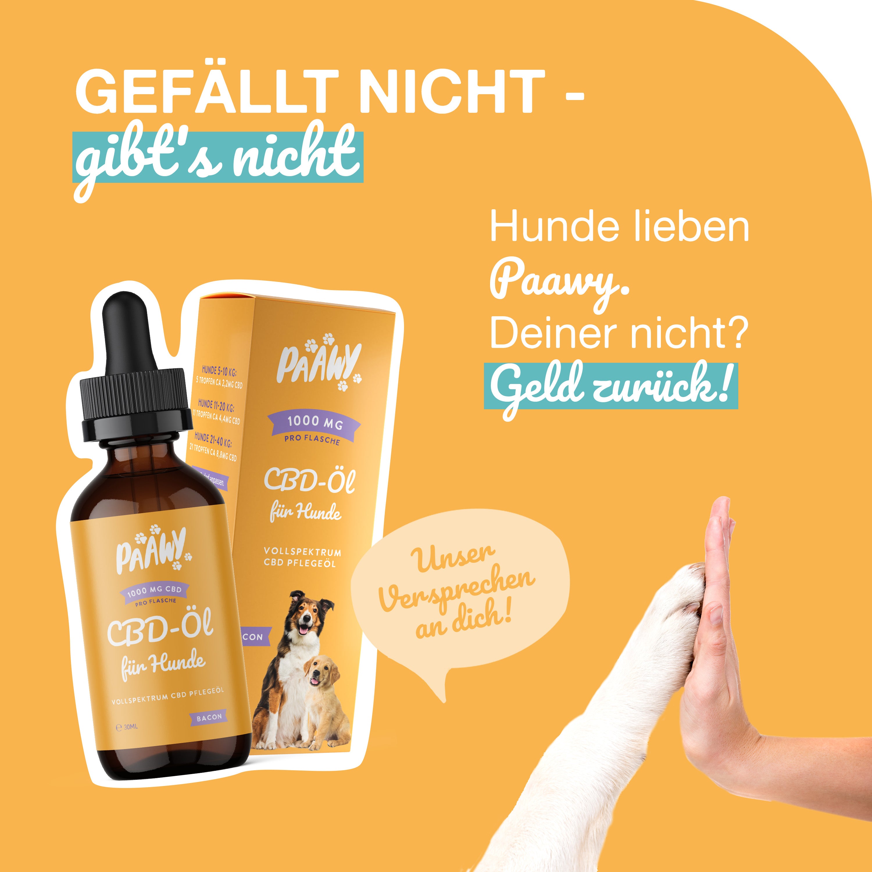 Paawy CBD Öl Hund – 1.000 mg reines Vollspektrum CBD – das natürliche Beruhigungsmittel für Hunde