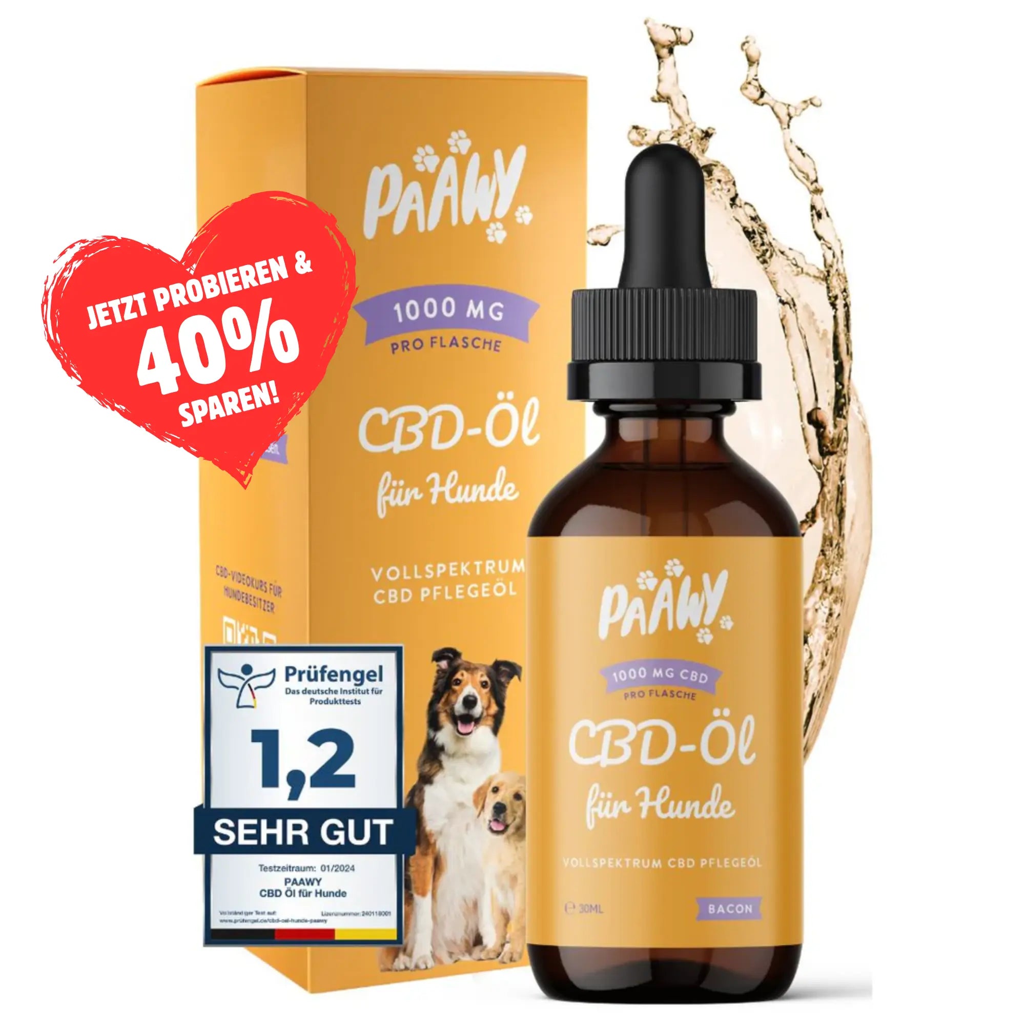 Paawy CBD Öl Hund – 1.000 mg reines Vollspektrum CBD – das natürliche Beruhigungsmittel für Hunde